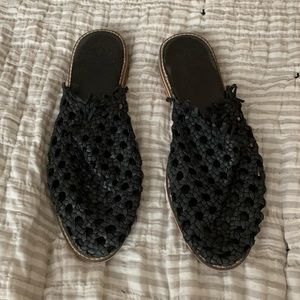 Free People Black Woven Slides
